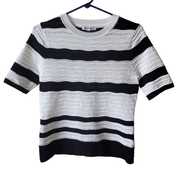 Nanette Lepore Short Sleeve White & Black Striped Sweater Womens Size Small - Picture 10 of 10